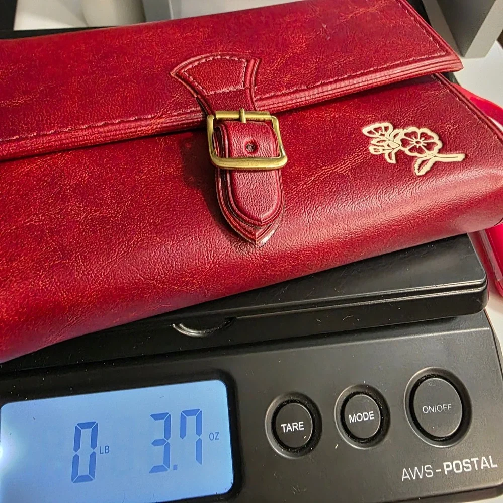 Bank of America Jewelry Travel Case Tri-Fold Red Faux Leather Velvet‎ Organizer